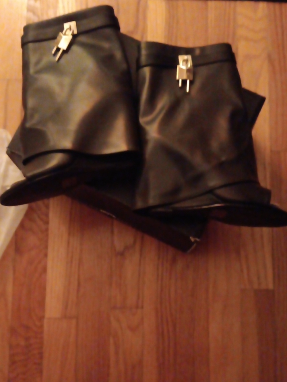 Black Faux Leather Peep Toe Overlay Booties- NWOT